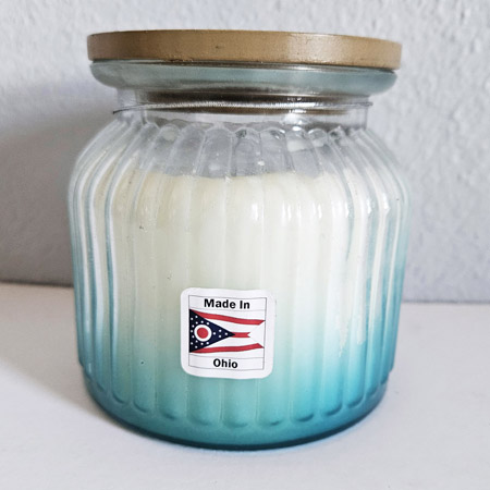 Ohio label on candle